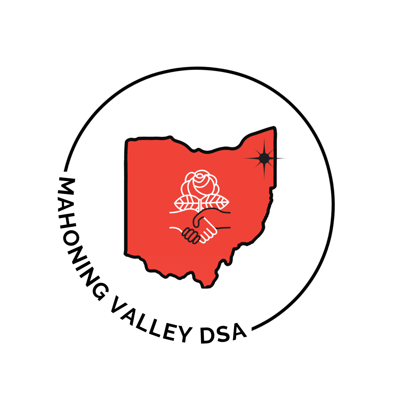 Mahoning Valley DSA Logo: The DSA logo placed inside the state of Ohio